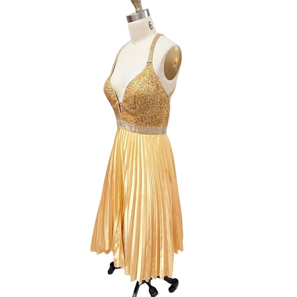 Cassandra Stone Y2K 100% Silk Beaded Gold Cocktail Dress Size 8 - Picture 12 of 12